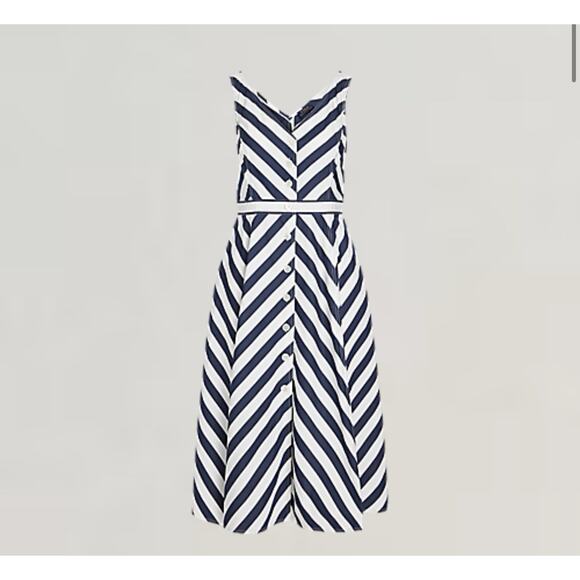 Polo Ralph Lauren Dresses & Skirts - Polo Ralph Lauren Chevron-Stripe Cotton Midi Dress Womens 14 Navy Old Money Prep